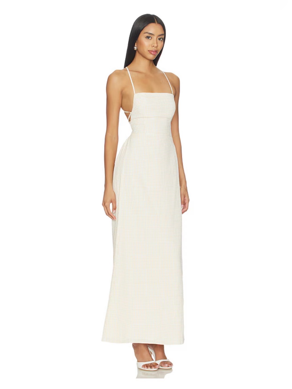 Nwt More To Come Norma Maxi Dress In Nude Gingham | Size Xxs